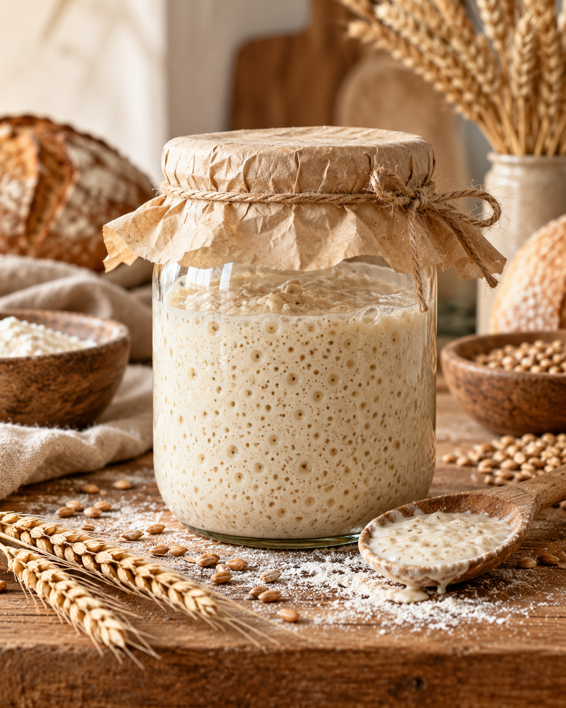 Naturalny zakwas chlebowy w tradycyjnej piekarni